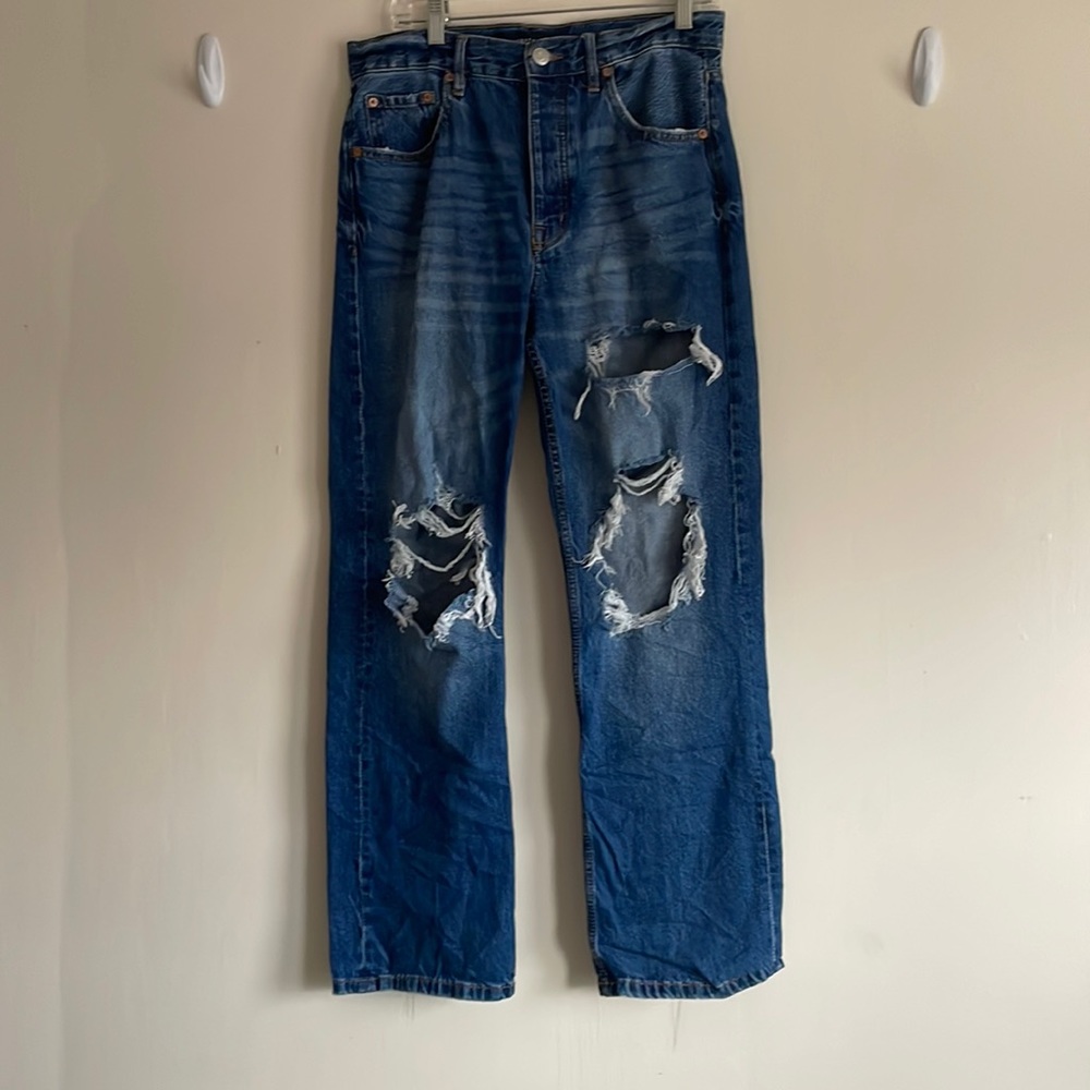 Aeropostale medium wash jeans. 90s baggy style with rips. Size 10 regular length